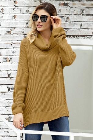 Kaki udoben pulover Aniya s stoječim ovratnikom
