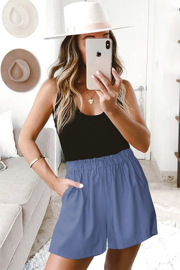 Modre udobne kratke hlače Charlie z visokim pasom