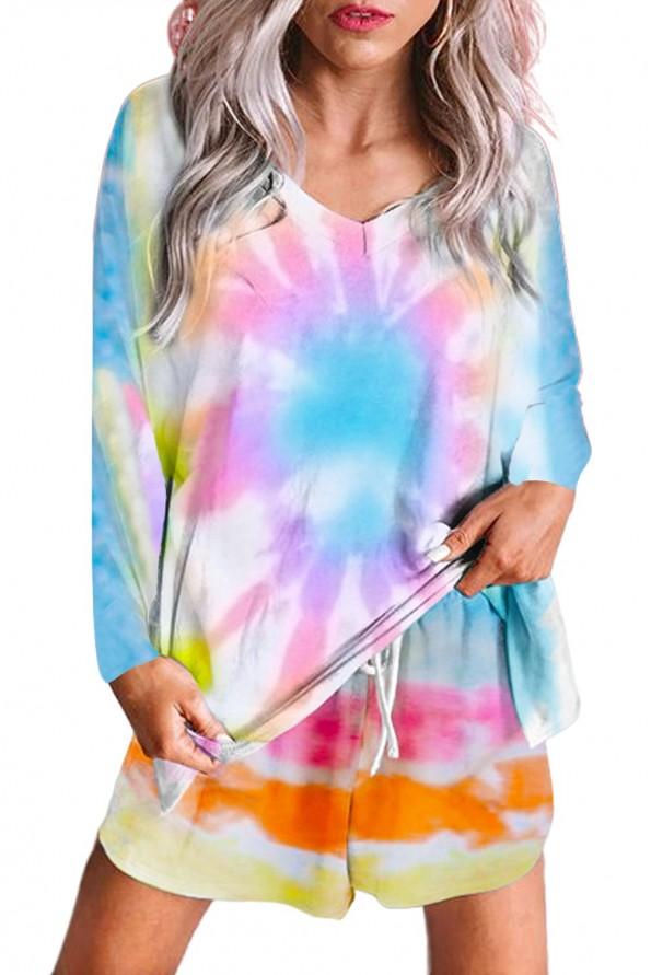 Klasičen tie dye komplet Emilia s kratkimi hlačami