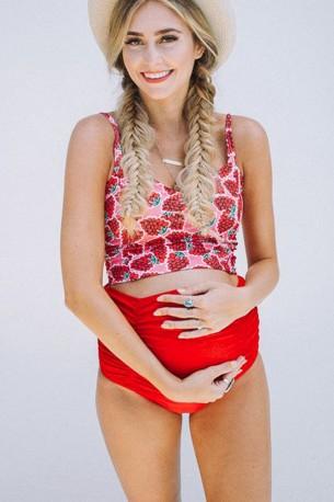 Kopalke Aliana s potiskom jagod in z visokim pasom za nosečnice