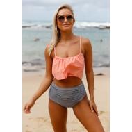 Kopalke z žarečim zgornjim in črtastimi hlačkami z visokim pasom Tery