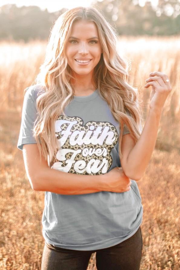 Kratka majica Jessica z napisom FAITH OVER FEAR