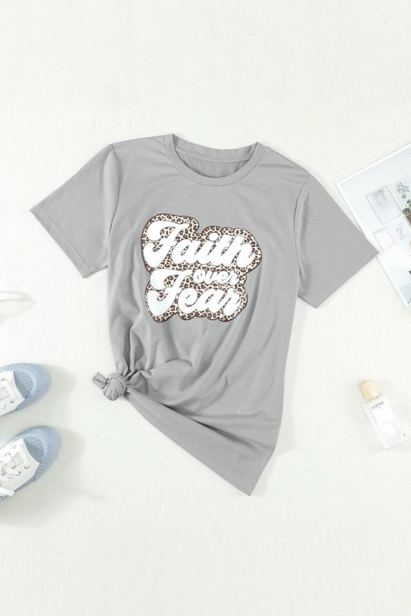 Kratka majica Jessica z napisom FAITH OVER FEAR