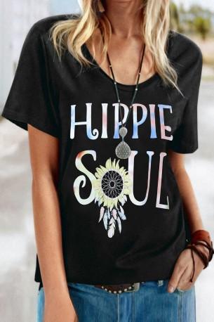 Kratka majica Winter z napisom HIPPIE SOUL