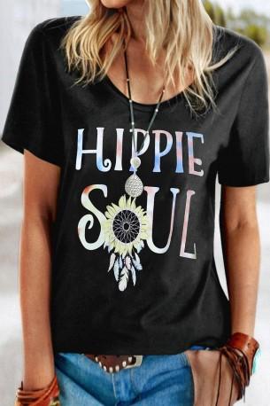 Kratka majica Winter z napisom HIPPIE SOUL