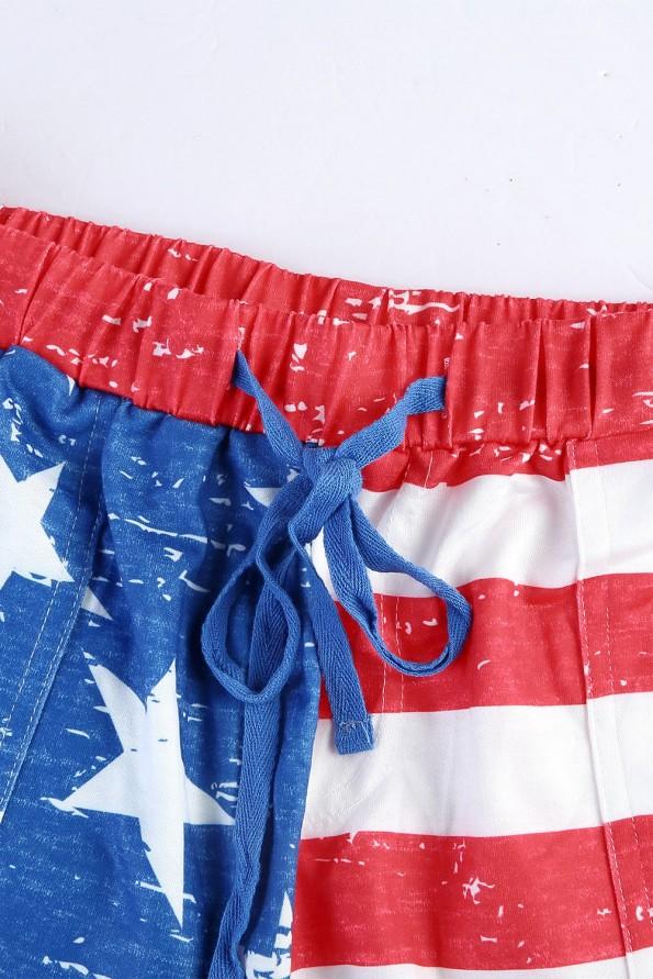 Kratke hlače Jayla z elastičnim pasom z motivom ameriške zastave
