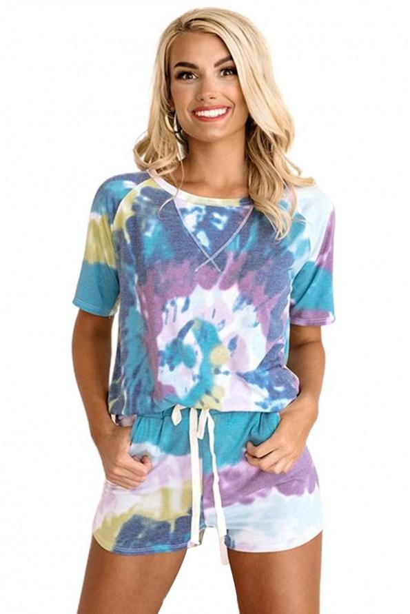 Kratki komplet plave tie dye barve Dina