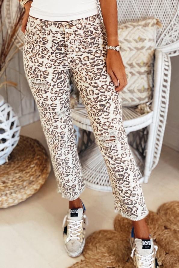 Leopard hlače z ravnimi hlačnicami