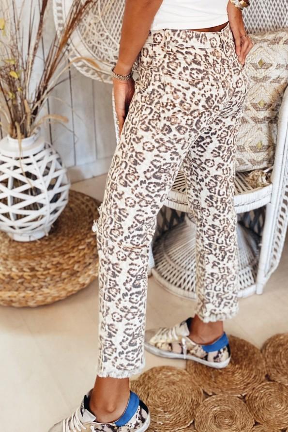Leopard hlače z ravnimi hlačnicami