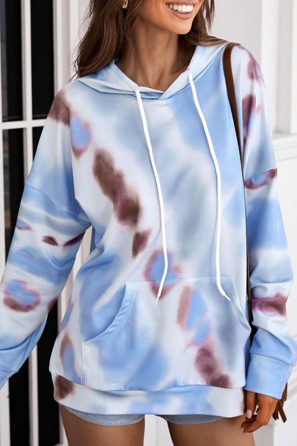 Majica s kapuco v tie dye svetlo rjavi barvi Bettina