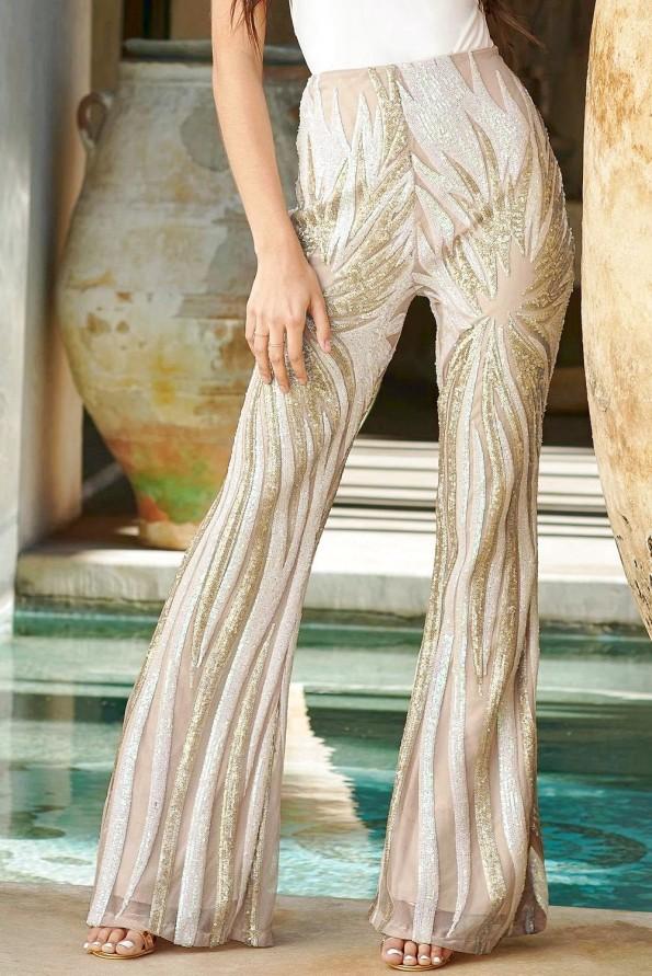 Marelične bleščeče hlače na zvonec Quinn