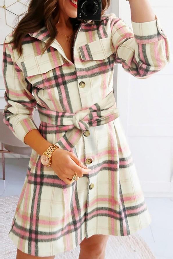 Mini karirana obleka z žepi Doris