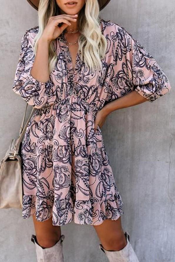 Mini obleka Babydoll v slogu roza ruffle Sage