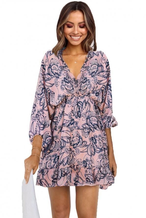 Mini obleka Babydoll v slogu roza ruffle Sage