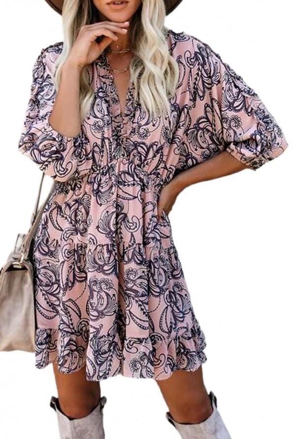 Mini obleka Babydoll v slogu roza ruffle Sage