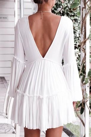 Mini obleka babydoll z dolgimi rokavi in ​​V izrezom Millie