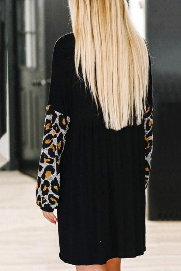 Mini obleka Eden z dolgimi leopardjimi rokavi