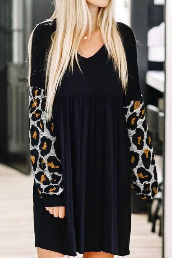 Mini obleka Eden z dolgimi leopardjimi rokavi