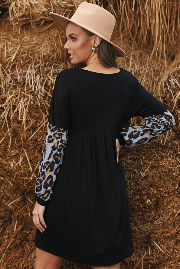 Mini obleka Eden z dolgimi leopardjimi rokavi