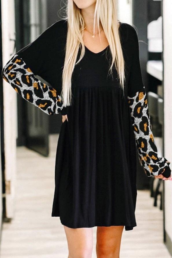 Mini obleka Eden z dolgimi leopardjimi rokavi