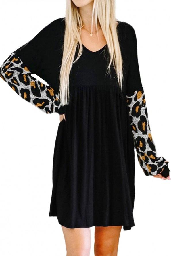 Mini obleka Eden z dolgimi leopardjimi rokavi