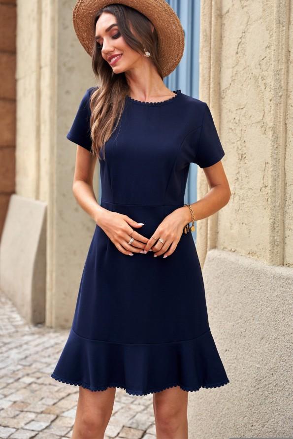 Mini obleka s kratkimi rokavi z modrimi resicami Many