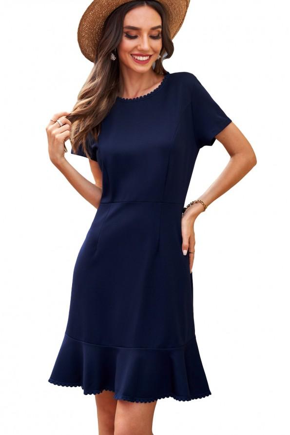 Mini obleka s kratkimi rokavi z modrimi resicami Many