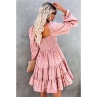 Mini roza obleka z rožnatim vzorci in naramnicami Bayle