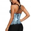 Moder cikcakast tankini top Raven z hrbtnimi vrvicami
