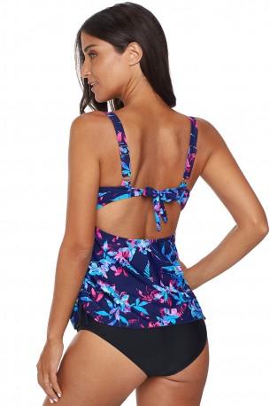 Moder cvetlični tankini komplet Blair z nabranim prsnim delom