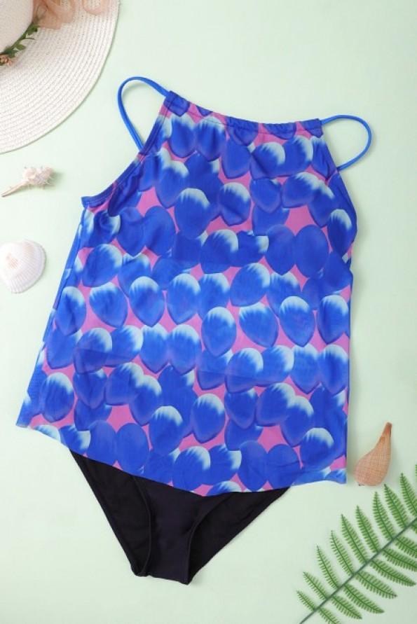 Moder tankini Vivienne z mrežnimi lističi