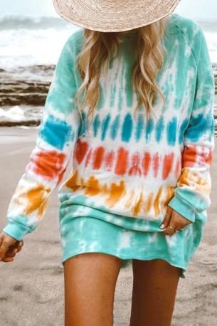 Moderna tie dye pulover obleka Skylar z dolgimi rokavi