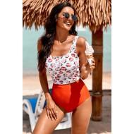 Modni komplet Tankini brez rokavov z oranžnim kvadratnim vratom Raya