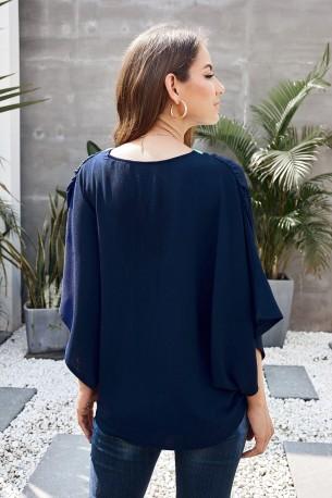 Modra bluza Addilyn z zelenim kontrastom