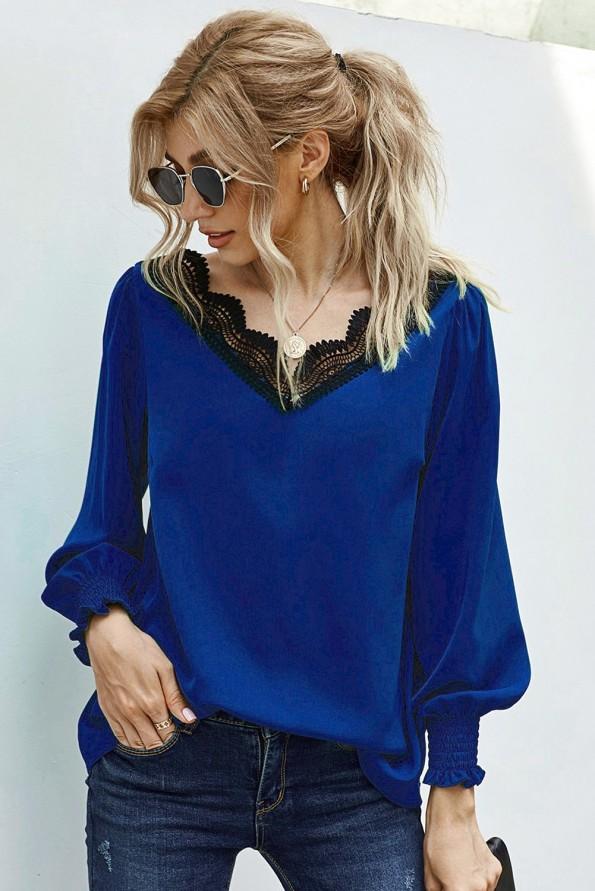 Modra bluza Aubree z V izrezom