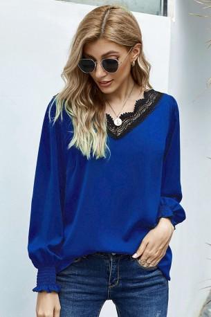 Modra bluza Aubree z V izrezom
