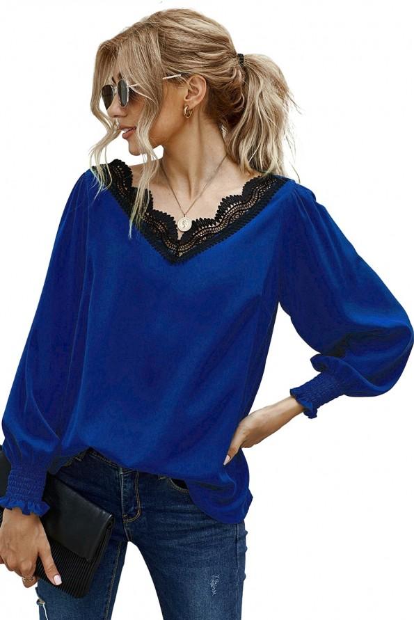 Modra bluza Aubree z V izrezom