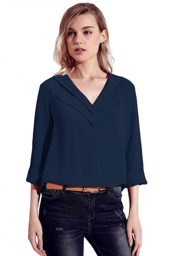Modra bluza Davina z ovratnikom