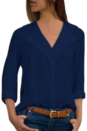 Modra bluza Davina z ovratnikom