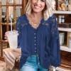 Modra bluza Esmeralda s čipkastimi rameni