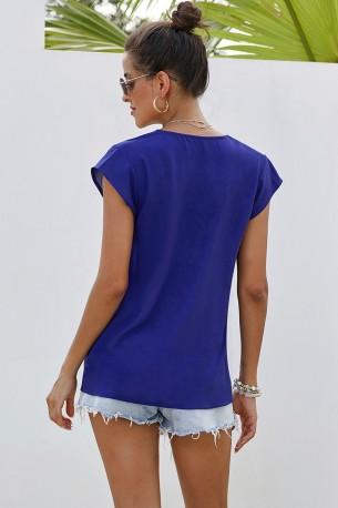 Modra bluza Maia s potiskanim vratom