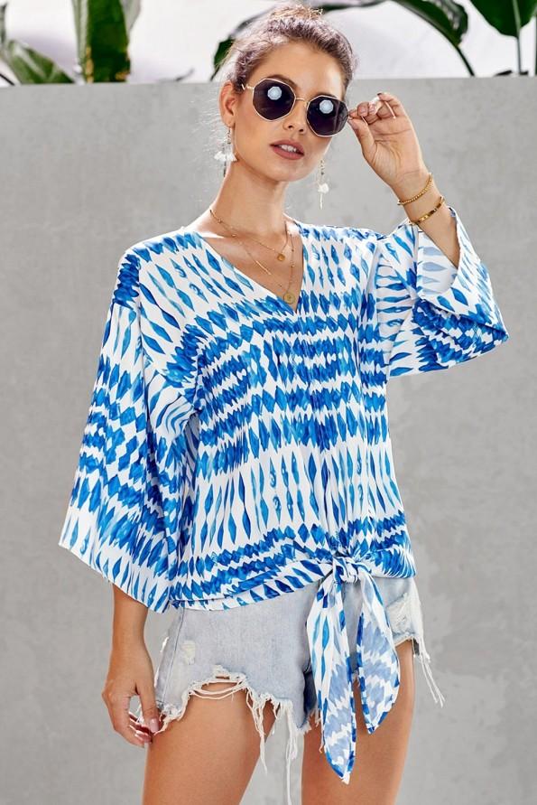 Modra bluza Miriam s pentljo