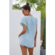 Modra bluza Nova s kratkimi rokavi