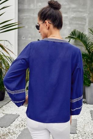 Modra bluza Remy s potiskom na vratu in rokavih