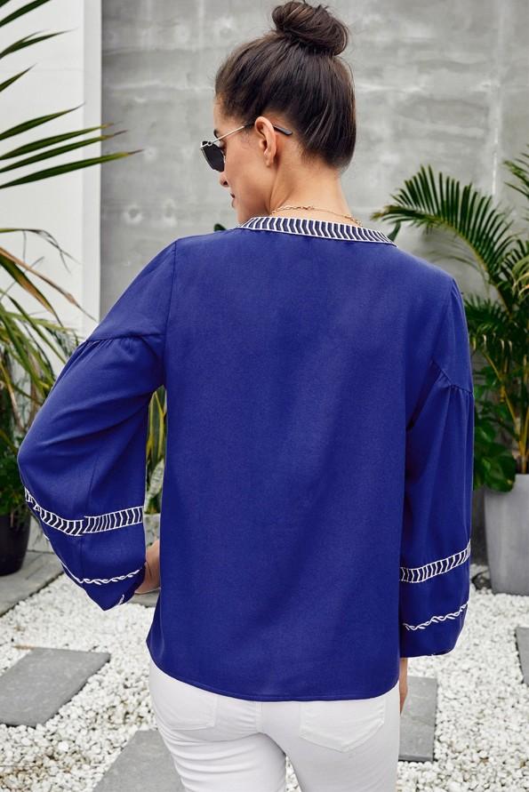 Modra bluza Remy s potiskom na vratu in rokavih
