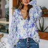 Modra bluza Riley s cvetlčnim potiskom