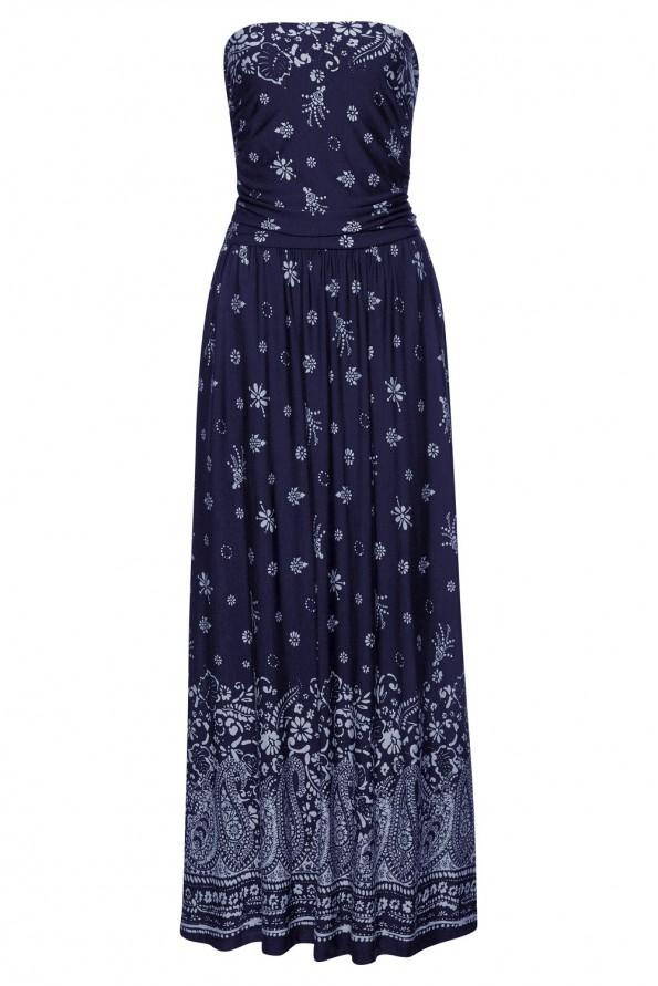 Modra bohemska maxi obleka Skye s cvetličnim potiskom