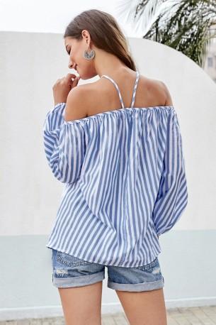Modra črtasta bluza Emory z naramnicami