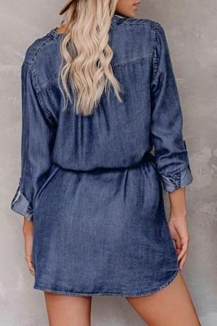 Modra denim majica obleka Eloise z V izrezom