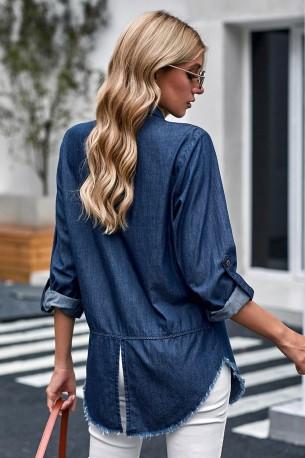 Modra denim srajca Athena z zavihanimi rokavi